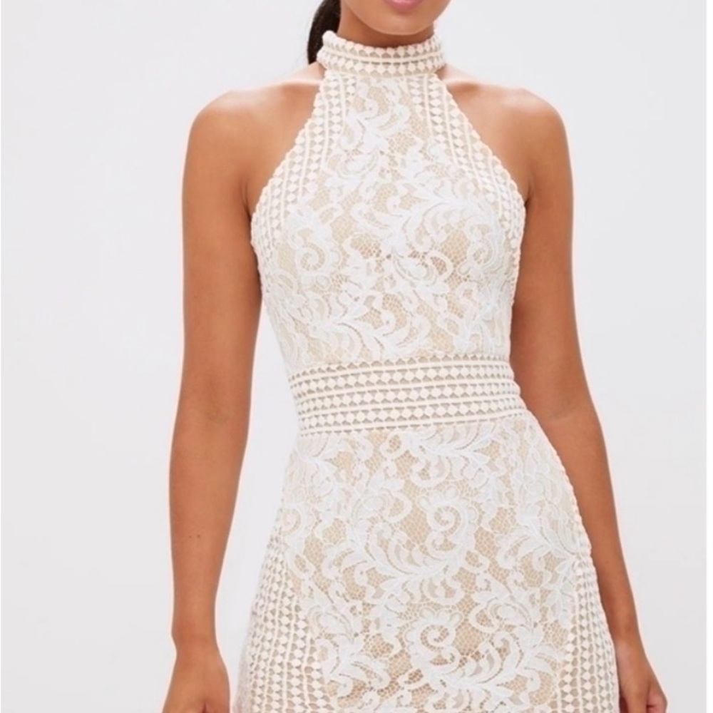 Pretty Little Things High Neck Ivory Lace Crochet Bodycon Dress